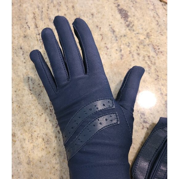 Vintage Womens OSFA Blue Stretch Leather Grip Driving Gloves Sheer Energy Leggs - Picture 13 of 16